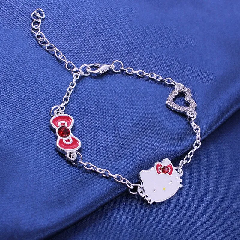 Japanese Cute Kitty Pendant Necklace Earrings Bracelet Set