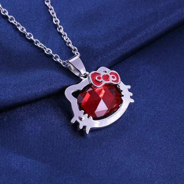 Japanese Cute Kitty Pendant Necklace Earrings Bracelet Set