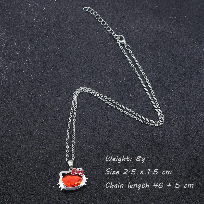 Japanese Cute Kitty Pendant Necklace Earrings Bracelet Set