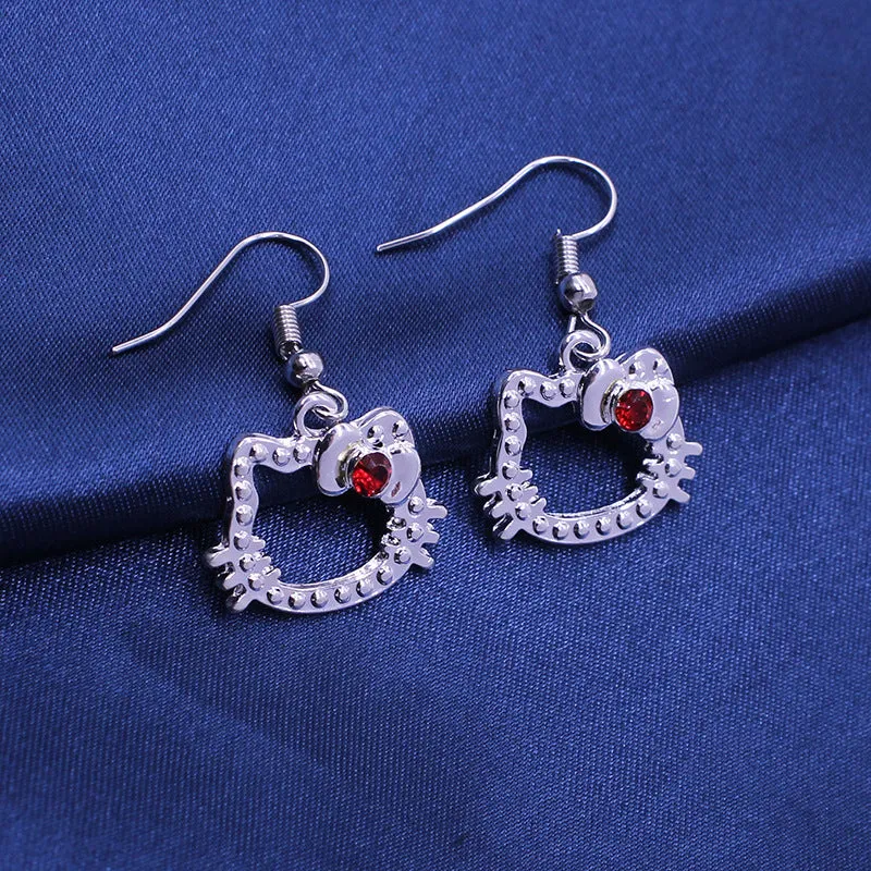 Japanese Cute Kitty Pendant Necklace Earrings Bracelet Set