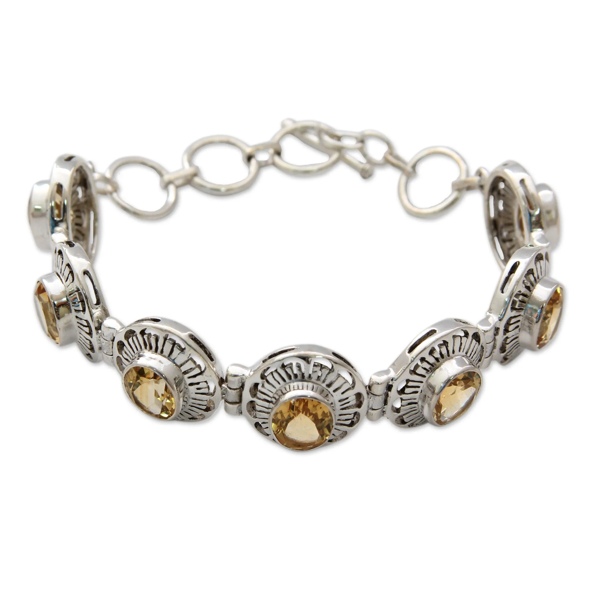 Lemon Blossom Handmade Citrine and Silver Bracelet Indian Jewelry