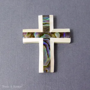 Makabibi Shell Cross with Abalone Shell Focal Pendant 40x30mm (1pc)
