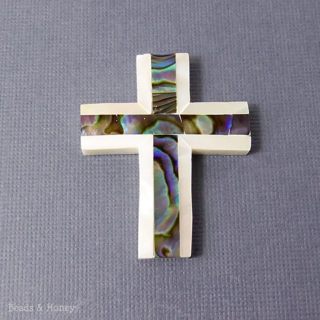 Makabibi Shell Cross with Abalone Shell Focal Pendant 40x30mm (1pc)