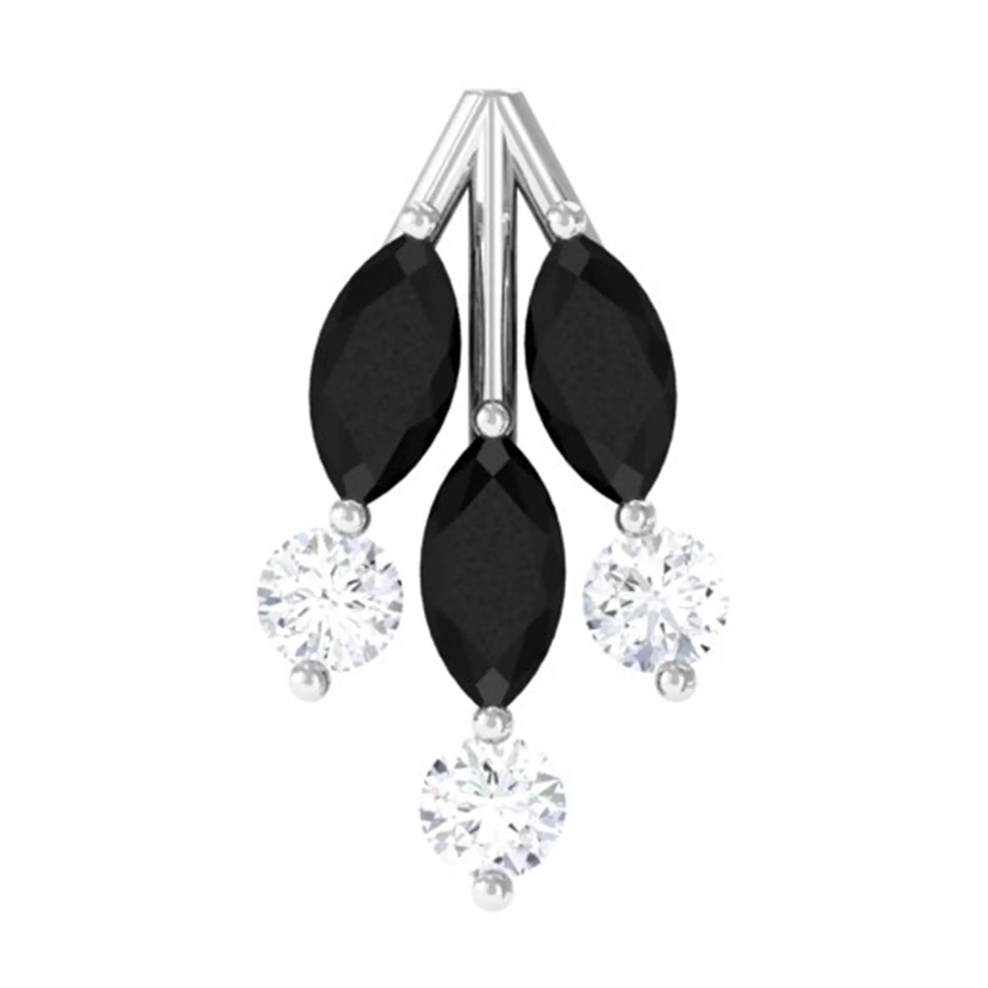 Marquise Black Onyx Leaf Cartilage Earring with Moissanite