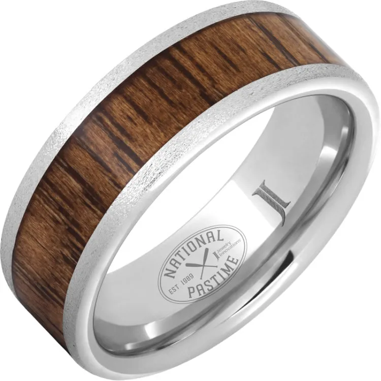 National Pastime Collection Serinium® Ring with Hickory Vintage Baseball Bat Wood Inlay and Stone Finish