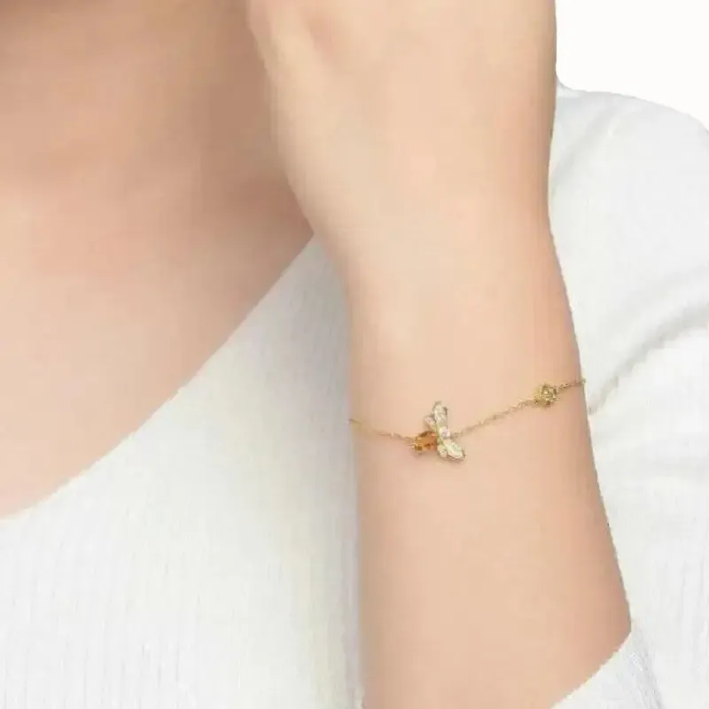 Natural Citrine Crystal Bee Silver Bracelet