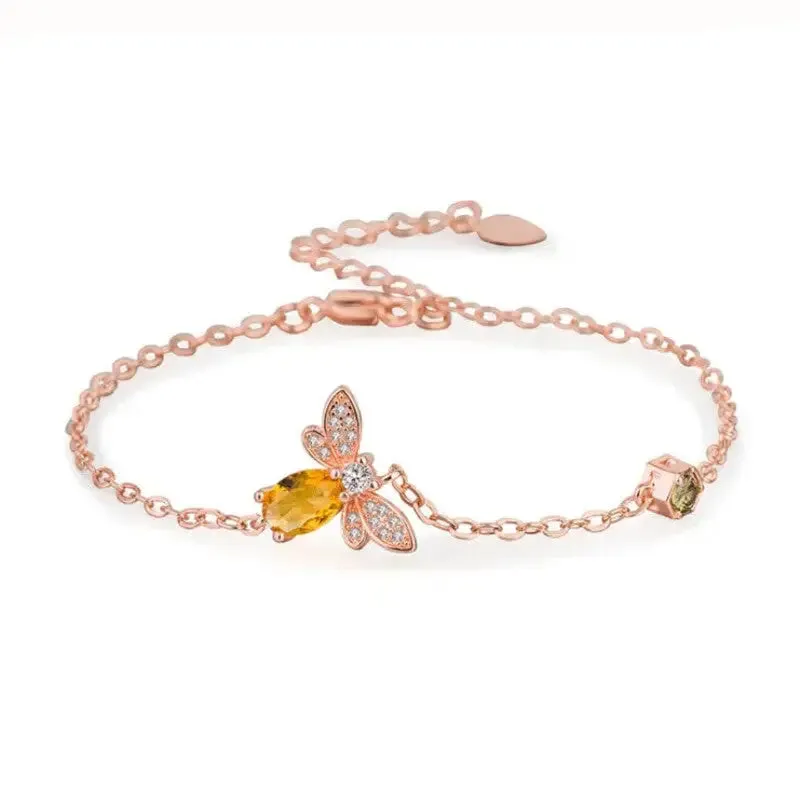 Natural Citrine Crystal Bee Silver Bracelet