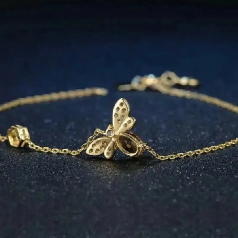 Natural Citrine Crystal Bee Silver Bracelet