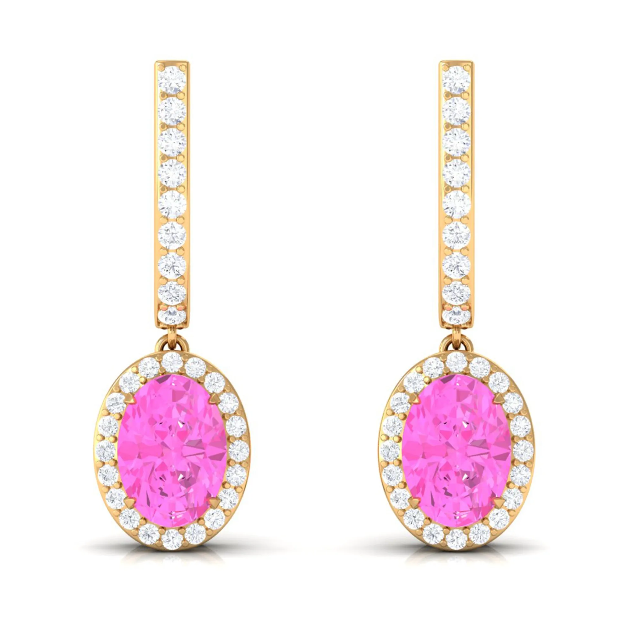 Oval Pink Sapphire and Diamond Hoop Drop Earrings