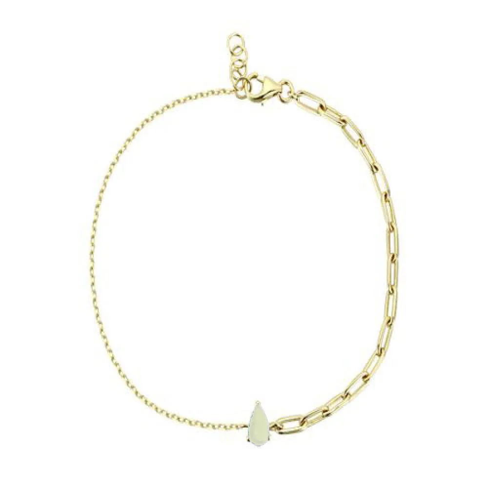 Pear Shape Blue Sapphire With Paper Clip Chain Bracelet 7"