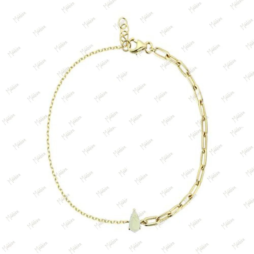 Pear Shape Blue Sapphire With Paper Clip Chain Bracelet 7"