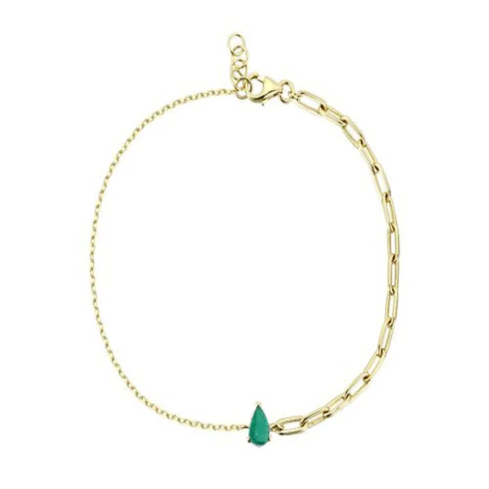 Pear Shape Blue Sapphire With Paper Clip Chain Bracelet 7"