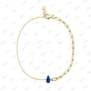 Pear Shape Blue Sapphire With Paper Clip Chain Bracelet 7"