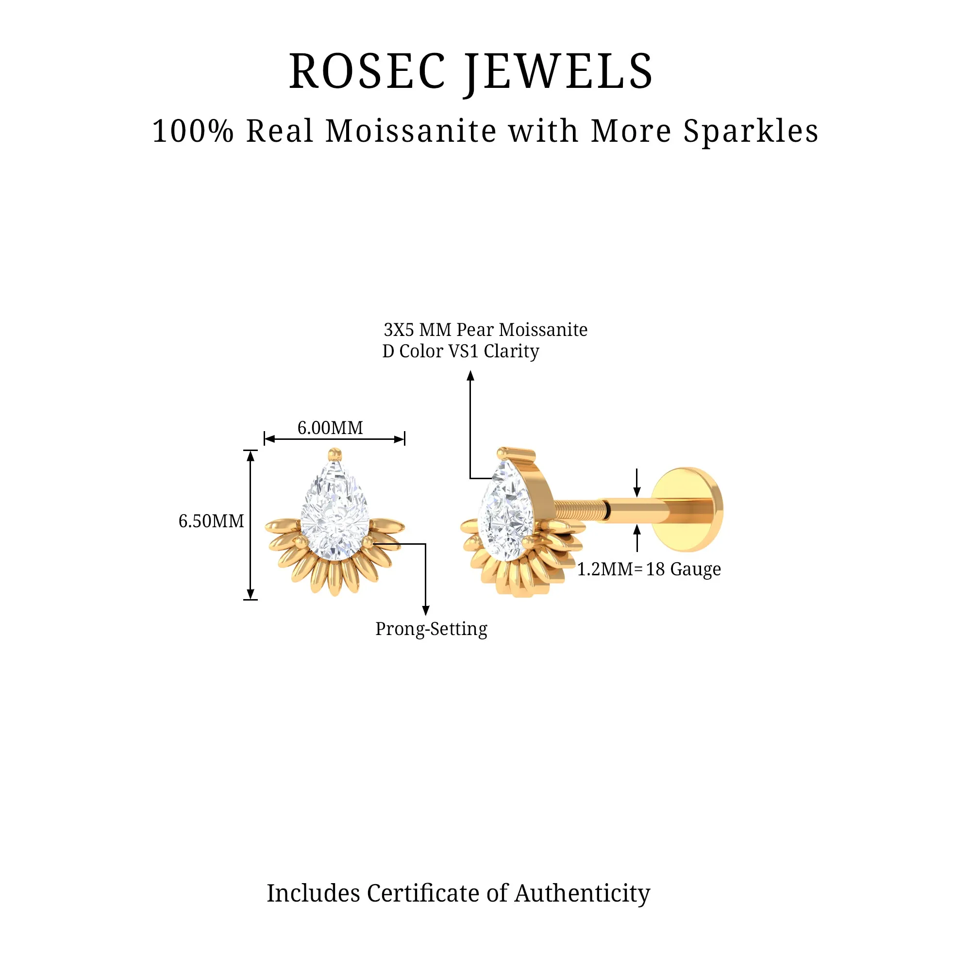 Pear Shape Moissanite Unique Cartilage Earring