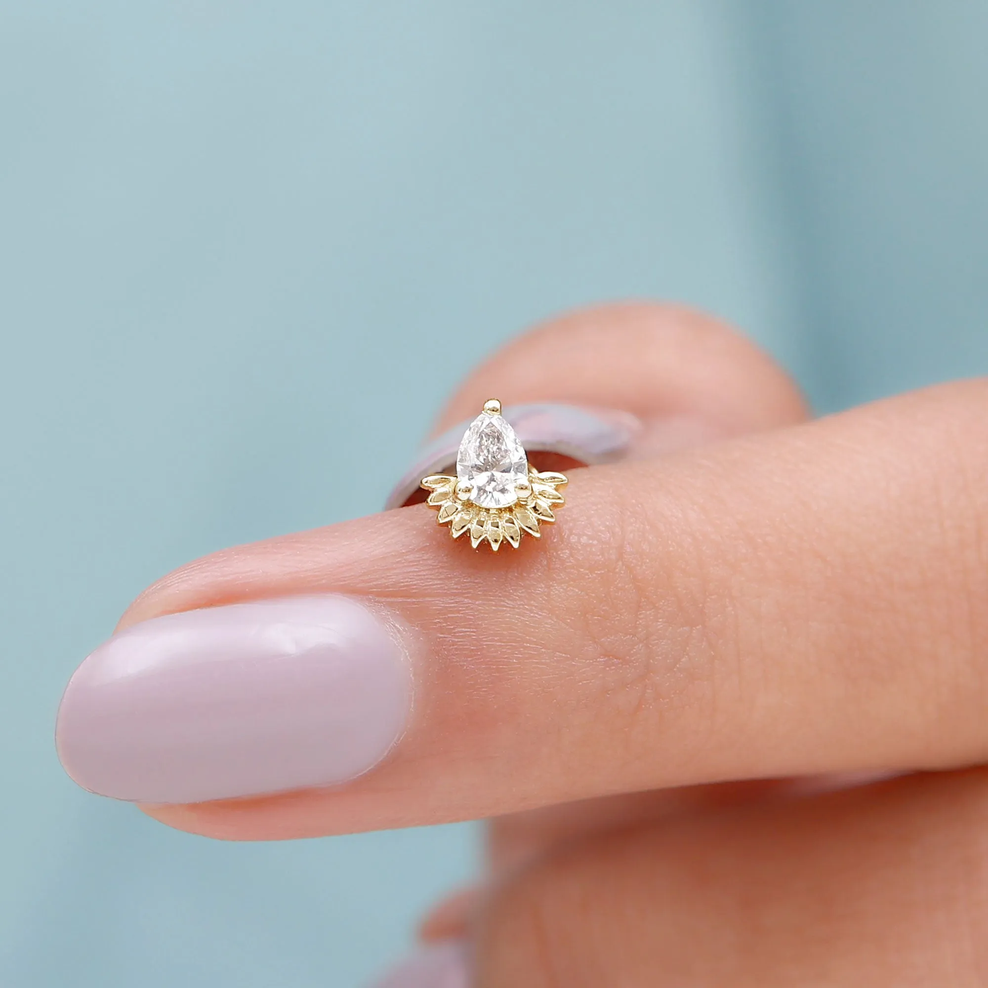 Pear Shape Moissanite Unique Cartilage Earring