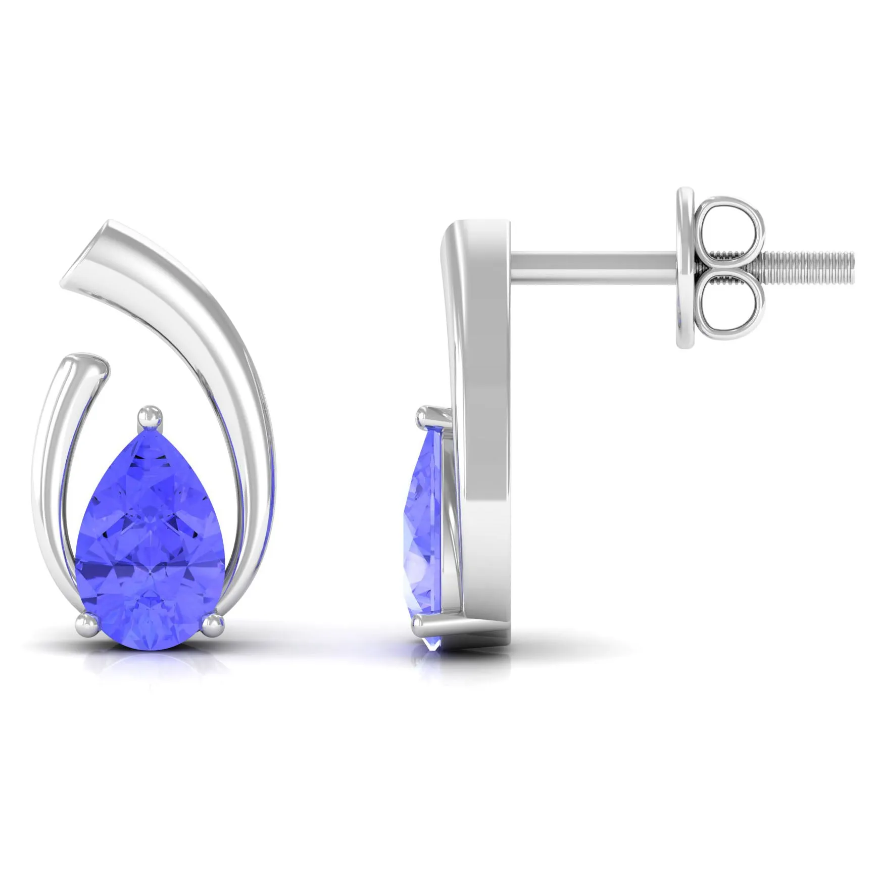 Real Tanzanite Solitaire Teardrop Stud Earrings
