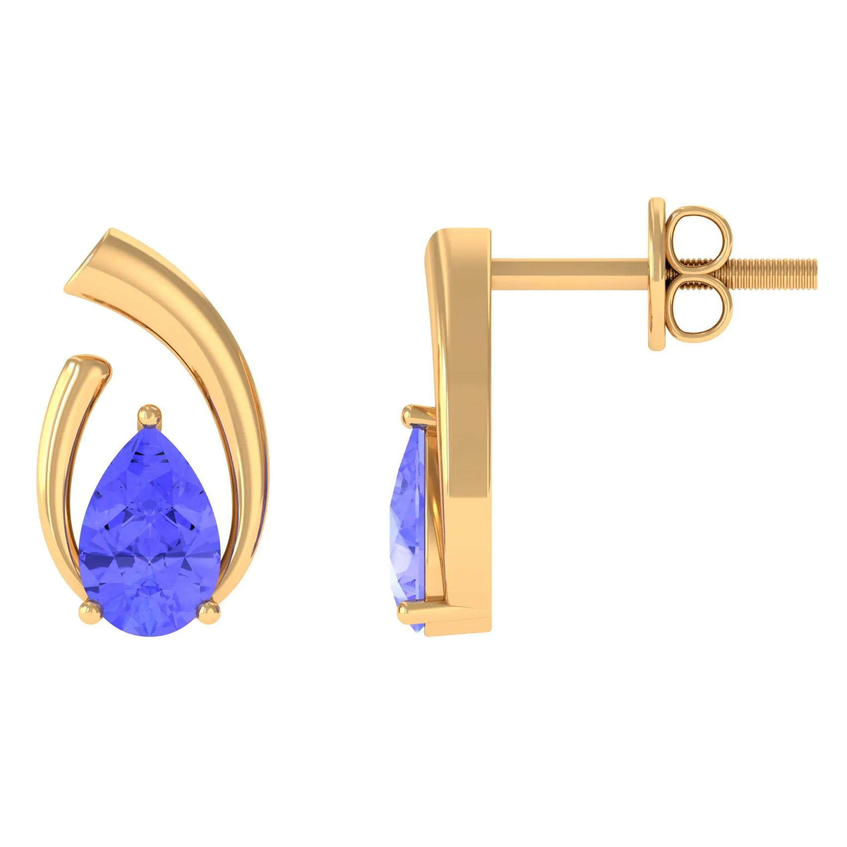 Real Tanzanite Solitaire Teardrop Stud Earrings