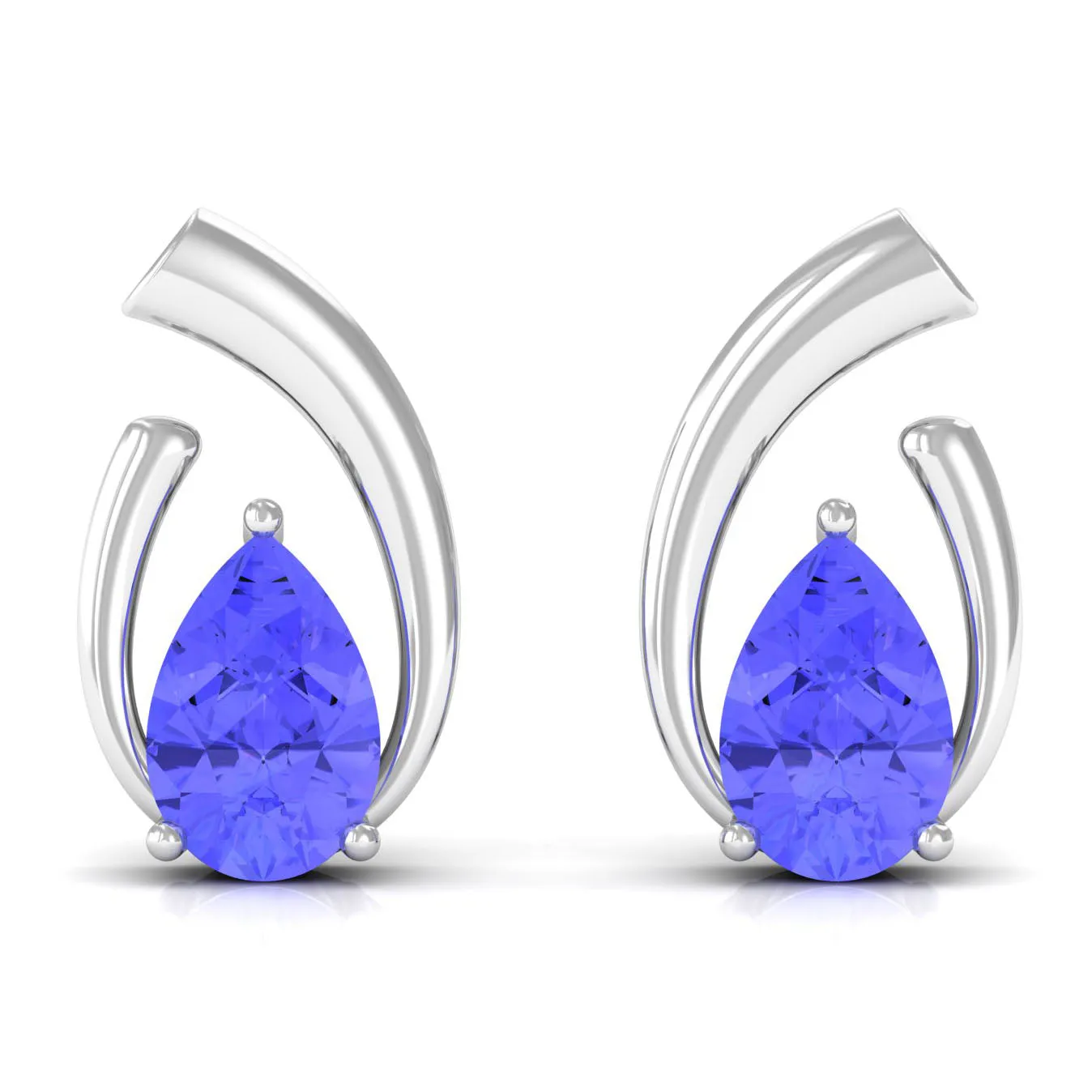 Real Tanzanite Solitaire Teardrop Stud Earrings