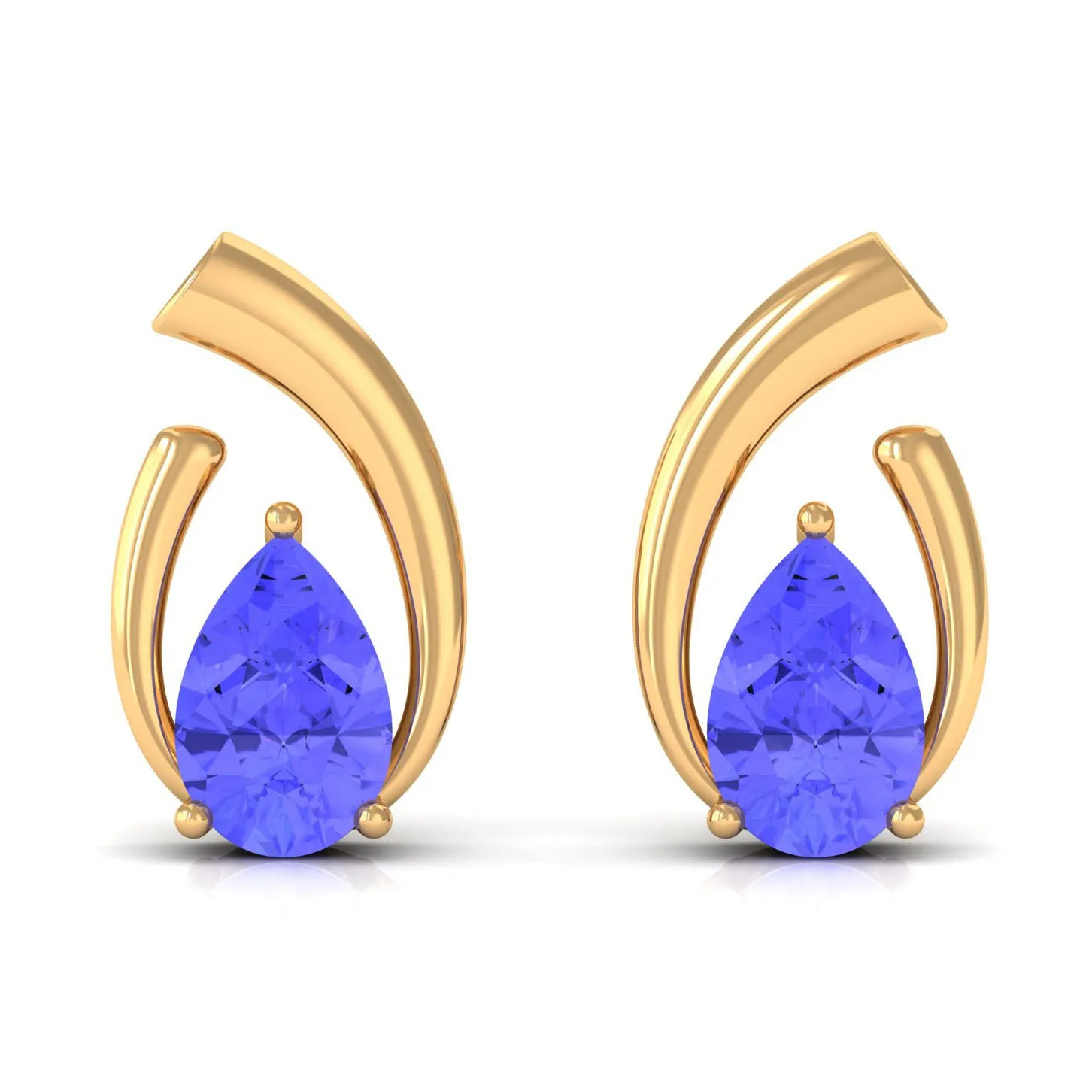 Real Tanzanite Solitaire Teardrop Stud Earrings
