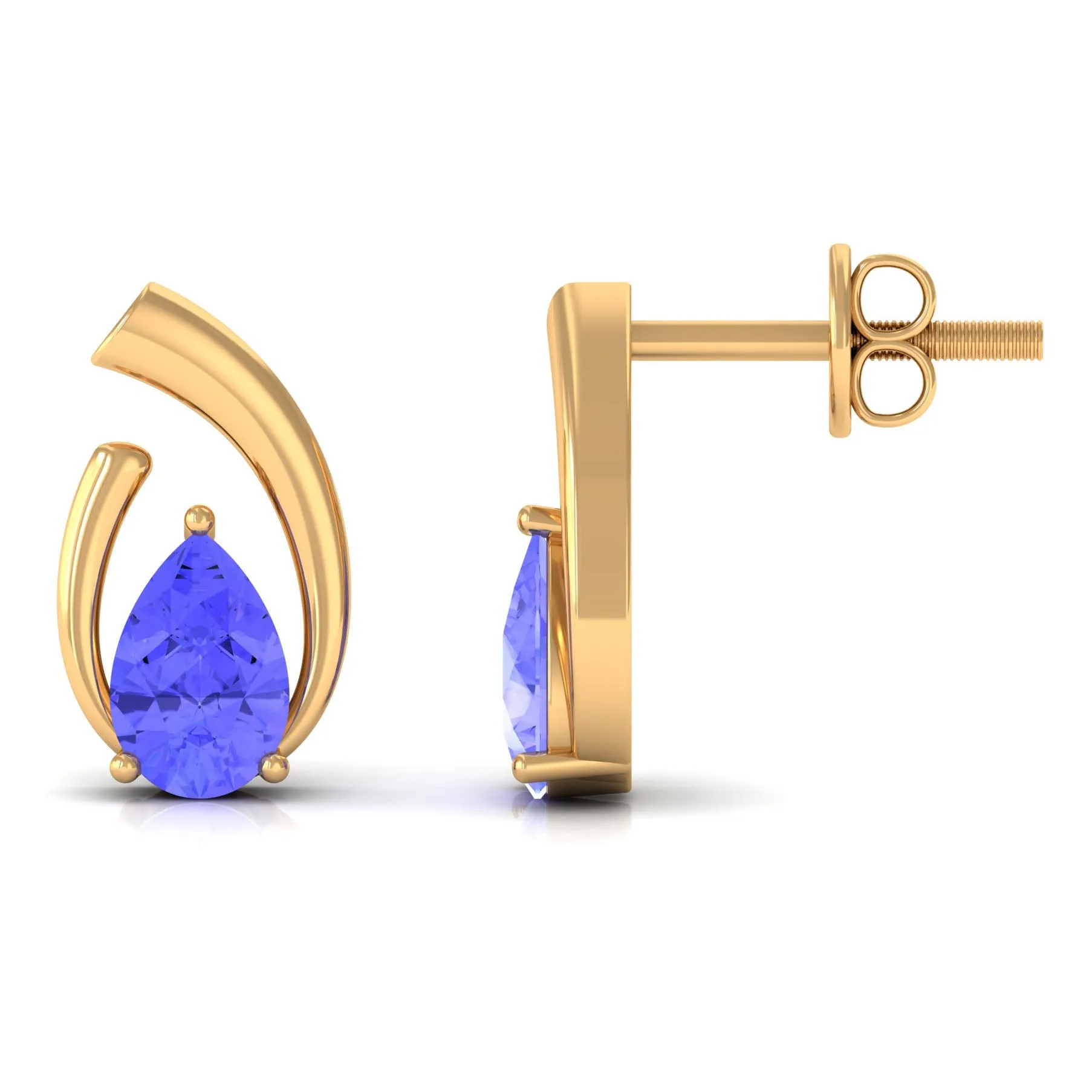 Real Tanzanite Solitaire Teardrop Stud Earrings