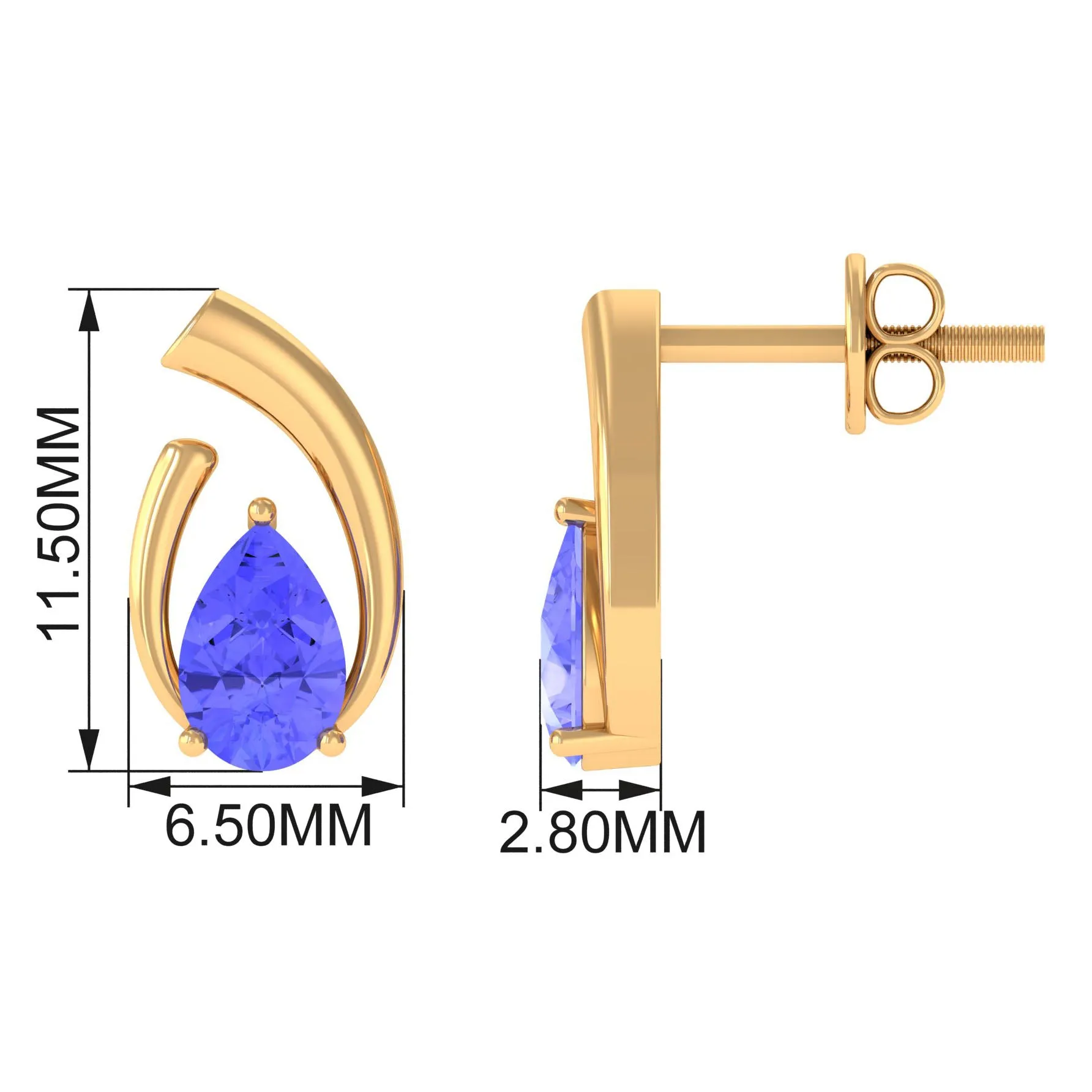 Real Tanzanite Solitaire Teardrop Stud Earrings