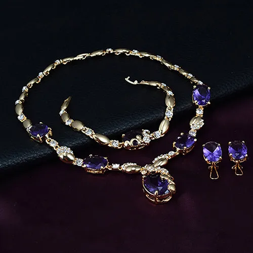 Retro Women Zircon Waterdrop Pendant Necklace Ring Earrings Bracelet Jewelry Set