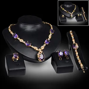 Retro Women Zircon Waterdrop Pendant Necklace Ring Earrings Bracelet Jewelry Set
