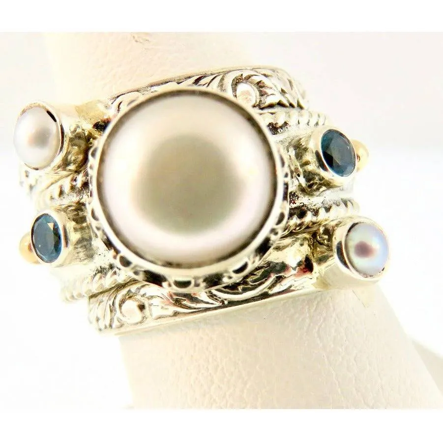 Reve Jewelry Sterling SIlver 3 Band Stackable Rings-Mabe Pearl & Gemstones