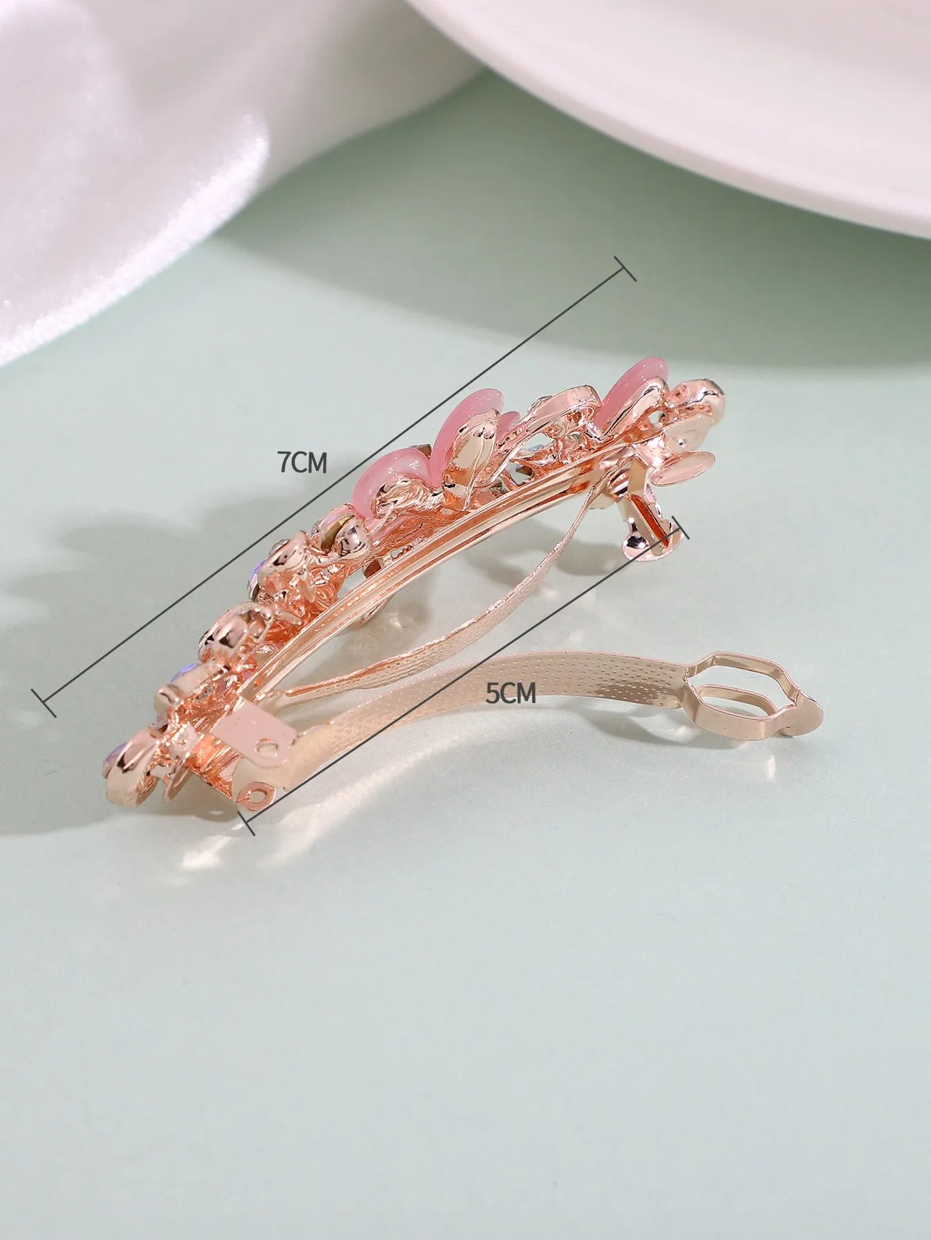 Rhinestone Flower Decor Pink Hair Clip for Women Barrette Styling Hair
