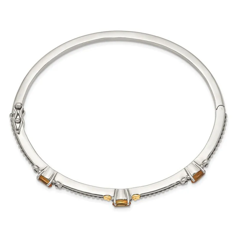 Shey Couture Sterling Silver with 14K Accent Antiqued Oval Citrine Hinged Bangle QTC1449