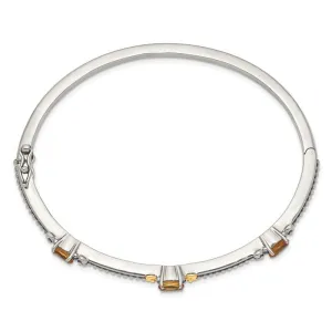 Shey Couture Sterling Silver with 14K Accent Antiqued Oval Citrine Hinged Bangle QTC1449