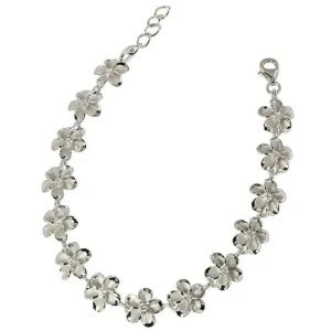 Sterling Silver Rhodium Plated 10mm Plumeria with CZ Bracelet