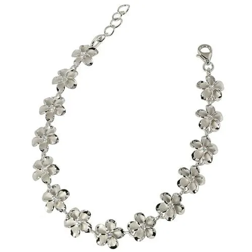 Sterling Silver Rhodium Plated 10mm Plumeria with CZ Bracelet