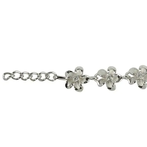 Sterling Silver Rhodium Plated 8mm Plumeria with CZ Prong Bracelet