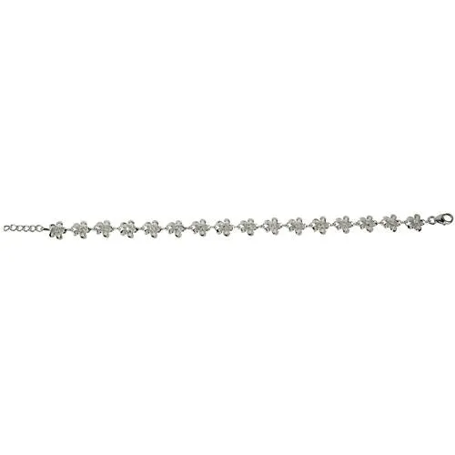 Sterling Silver Rhodium Plated 8mm Plumeria with CZ Prong Bracelet