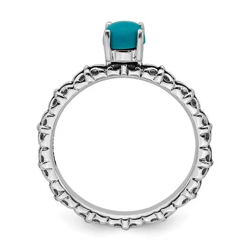 Sterling Silver Stackable Expressions Antiqued Pattern Turquoise Ring
