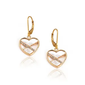Surgical Steel Mother of Pearl and CZ Heart Earrings