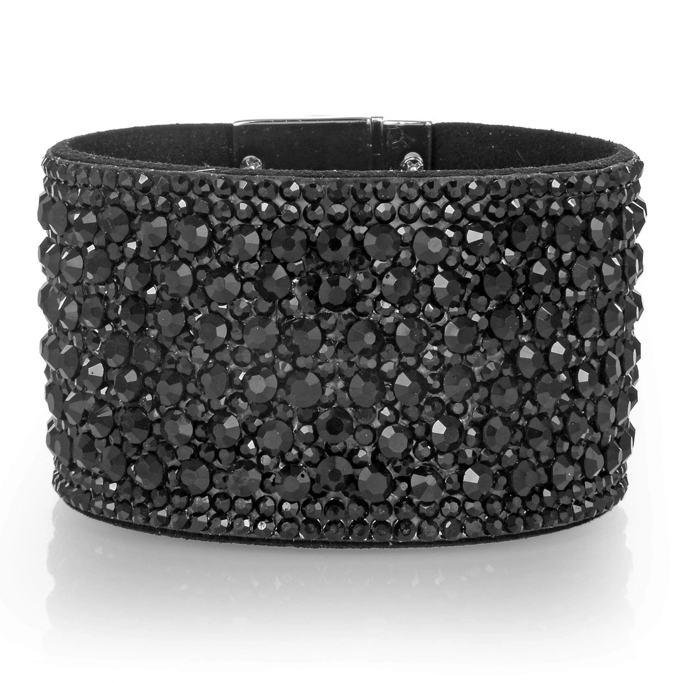 Swarovski Crystal Leather Band Bracelet Black with Toggle Lock