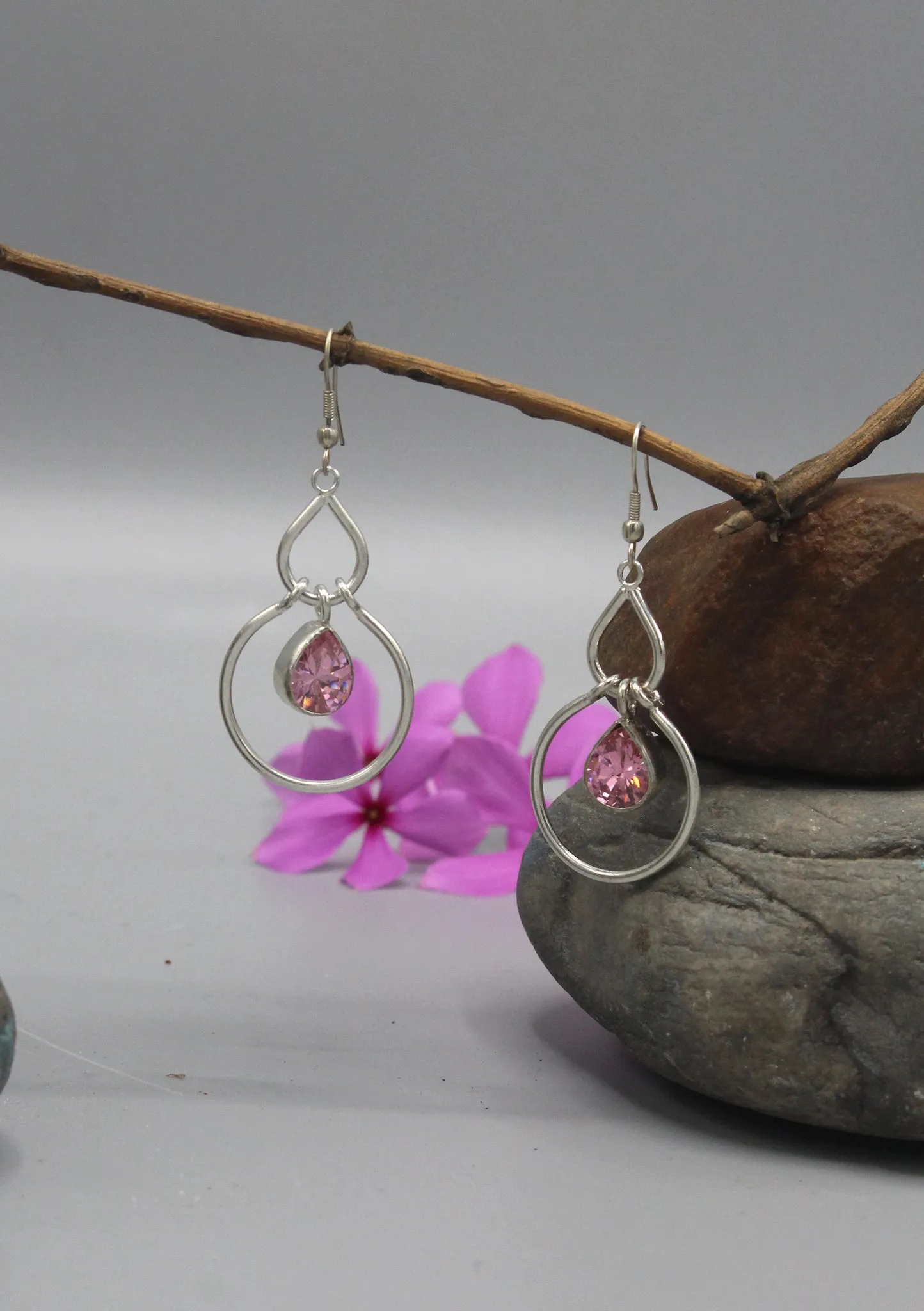 Teardrop Rose Quartz Silver Plated Earrings
