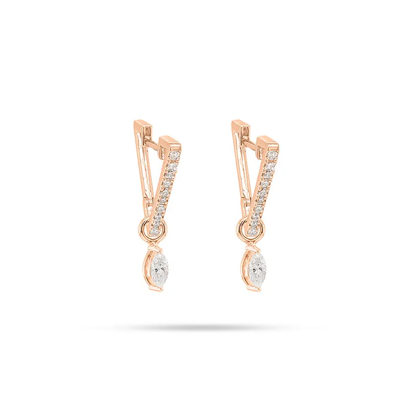 V Shaped Huggie Round Diamond Earrings
