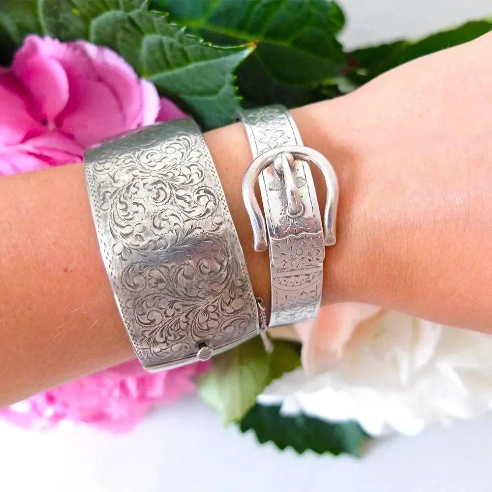Vintage 1960s Sterling Silver Wide Bangle Bracelet