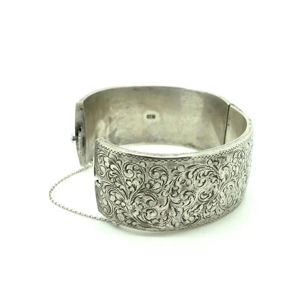 Vintage 1960s Sterling Silver Wide Bangle Bracelet