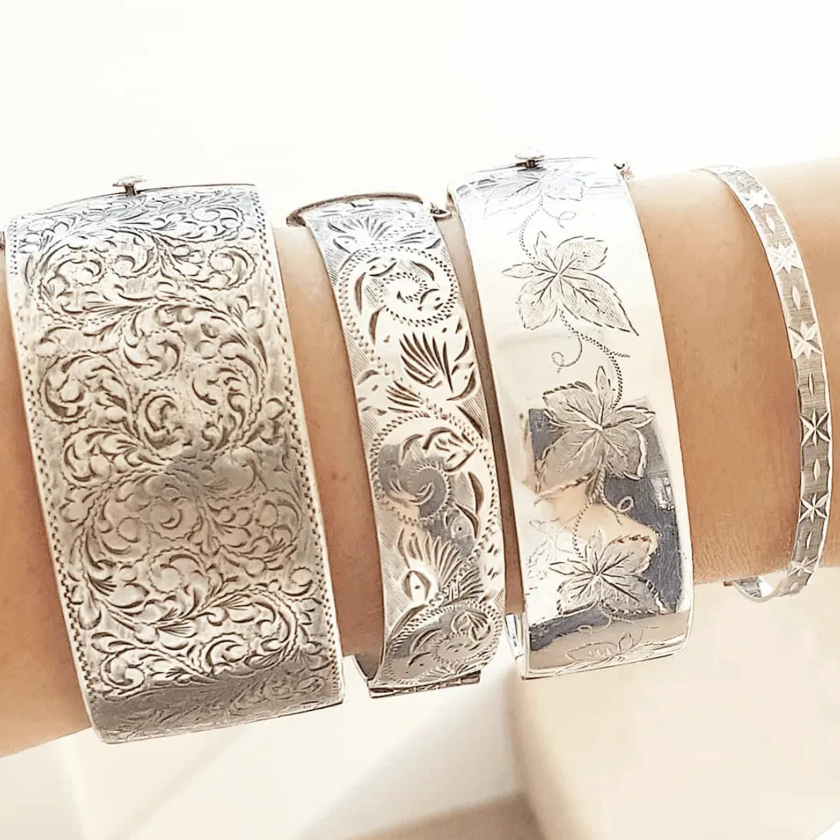Vintage 1960s Sterling Silver Wide Bangle Bracelet