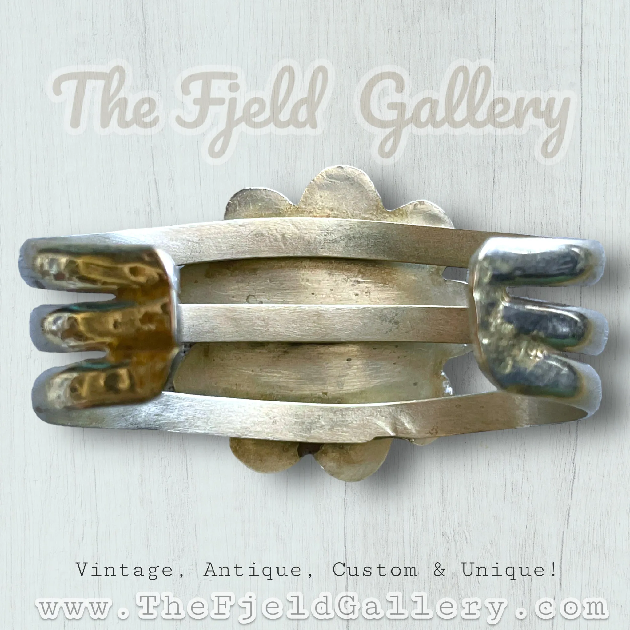 Vintage Sterling Silver Abalone Daisy Flower Cuff Bracelet