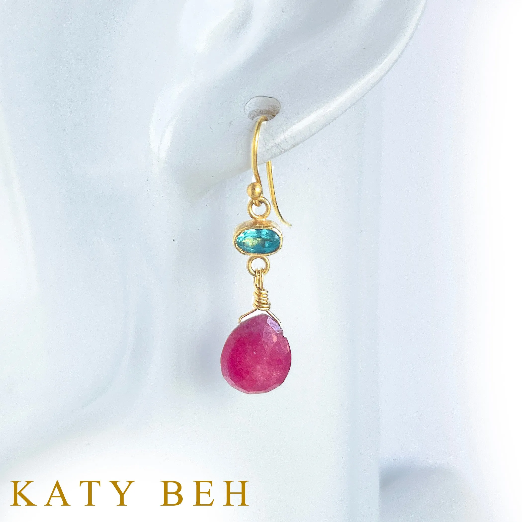 Vita Teal Apatite and Ruby Earrings