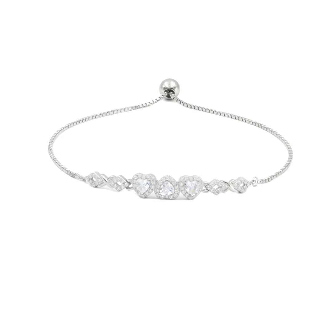 Zarkan Elegant Silver Love Heart Bracelet